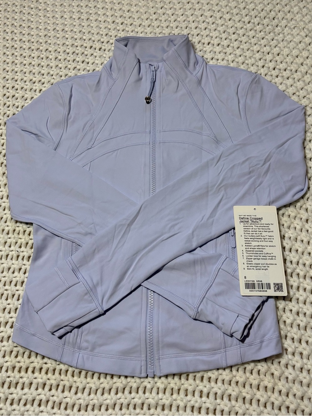 lululemon serene blue define cropped jacket nulu size 8